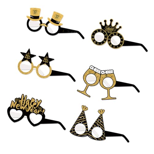 HOOLRZI 6 Stück 2025 Neujahr Papier 3D Brillen Weihnachten Party Supplies Stilvolle Faltbare Brillen Kreative Urlaub Party Requisiten von HOOLRZI