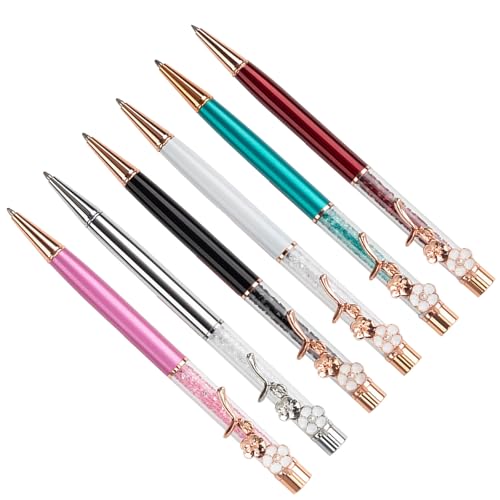 HOOLRZI Kristall-Kugelschreiber mit Blumen-Stift, Clip, Signierstift, glatt, zum Schreiben von Gästen, für Frauen, Mädchen, Studenten, 6 Stück von HOOLRZI
