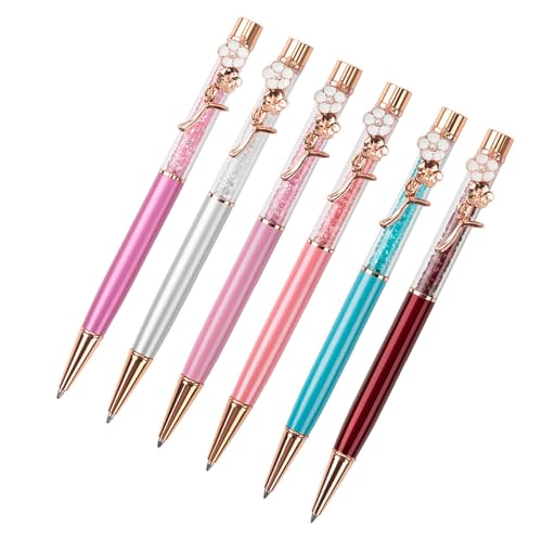 HOOLRZI Kristall-Kugelschreiber mit Blumen-Stift, Clip, Signierstift, glatt, zum Schreiben von Gästen, für Frauen, Mädchen, Studenten, 6 Stück von HOOLRZI