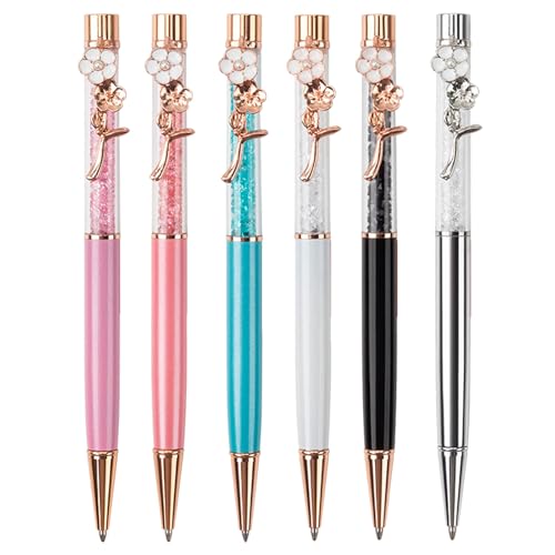 HOOLRZI Kristall-Kugelschreiber mit Blumen-Stift, Clip, Signierstift, glatt, zum Schreiben von Gästen, für Frauen, Mädchen, Studenten, 6 Stück von HOOLRZI