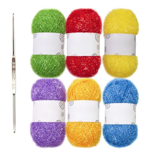 HOOLRZI Scrubs Garn für Geschirrtücher, Häkelgarn, Polyester-Garn, Häkelgarn mit Haken, handgefertigtes Garn, funkelnd, Geschirrpeeling-Garn von HOOLRZI