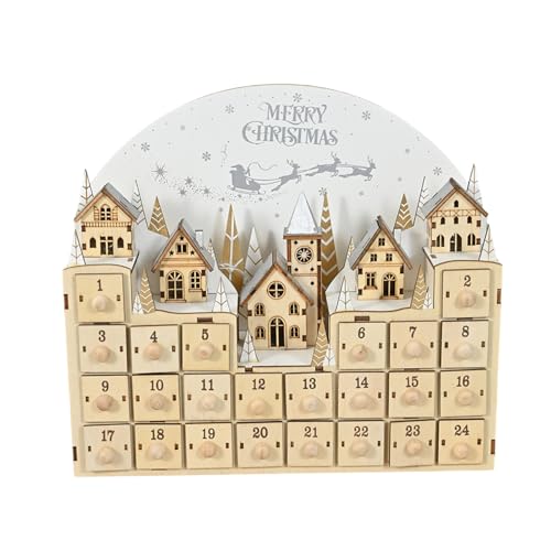 Holiday Wood Adventskalender, markanter Holz-Adventskalender mit LED-Beleuchtung und 24 Schubladen von HOOLRZI