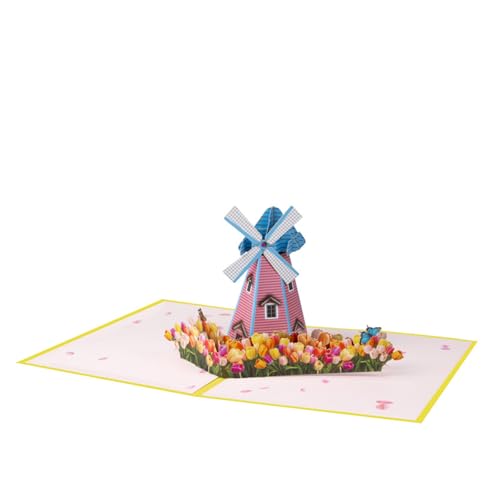 Stilvolle 3D-Blumen-Karte, faltbar, elegante ländliche Windmühlen-Karte mit Blumen, süße Geste für Freundin oder Ehefrau von HOOLRZI