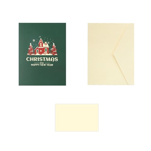 Stilvolle 3D-Häuser-Popup-Karte, einzigartige Weihnachtshäuser, Popup-Grußkarte aus Papier mit Umschlag und Blanko-Notiz von HOOLRZI