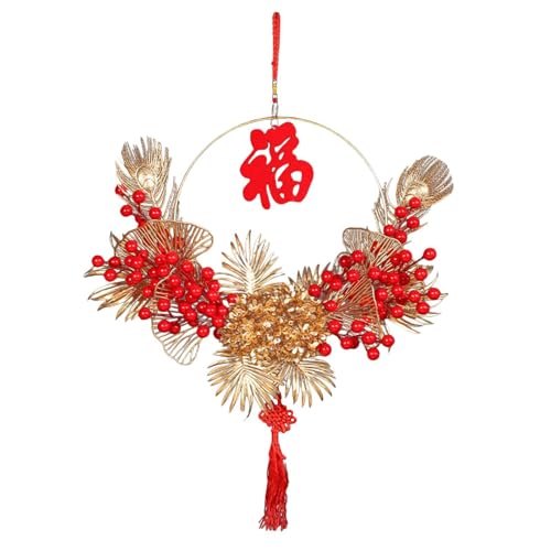 Traditioneller chinesischer Neujahrskranz, 40 cm, Girlanden für den Innen- und Außenbereich, handgefertigt, traditionelle Kulturdekoration Traditioneller chinesischer Neujahrskranz, 40 cm, Girlanden für den Innen- und Außenbereich, handgefertigt, traditionelle Kulturdekoration von HOOLRZI