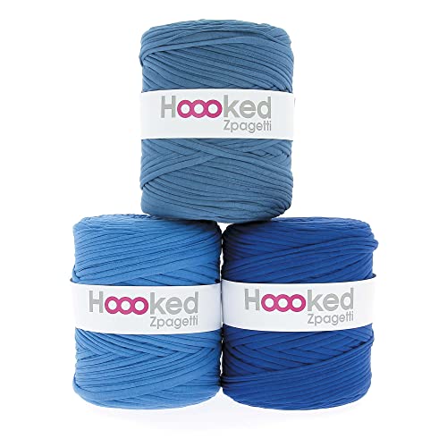 Hoooked ZP001-15 Garn ZPAGETTI Ocean Blue, Baumwolle, Ozeanblau – Mittelblautöne, Einheitsgröße, 119 Meter von Hoooked