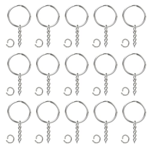 Keychain 100 Stück Schlüsselanhänger Mit Kette,Schlüsselring Mit Kette,Schlüsselbund Keyring Chain 25mm,Schlüsselkette für Basteln Silber Ringe Spaltringe DIY Silber von HOOPOE