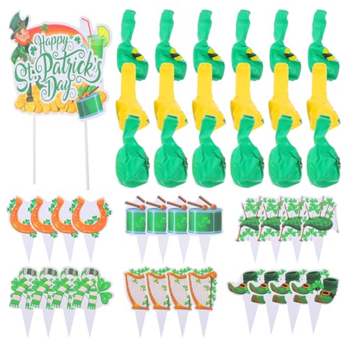 HOOTNEE 1satz Patrick's Day Dekoration Set Mit Teilen Luftballons Kleeblatt Cupcake Toppers Und Großen Kuchenaufsatz Für Irische Feiertagsfeiern Einfache Montage Und Langlebige von HOOTNEE