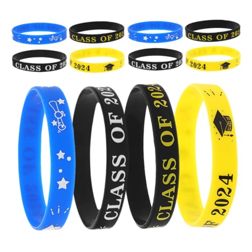HOOTNEE 12 Stück 2024 Abschlussarmband Silikonarmband Für Den Abschluss Dekoratives Silikonarmband Klasse Von 2024 Partybedarf Abschlussarmband Handgelenkarmband Tragbares Armband von HOOTNEE