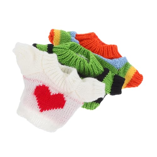 HOOTNEE 3stücke Teiliges Strickoutfit Für Plüschbären Süße Kleidung Für Puppen Und Stofftiere Herzpullover Regenbogenstreifen Und Grün-schwarz Gestreiftem Sweatshirt Für Und Spaß von HOOTNEE