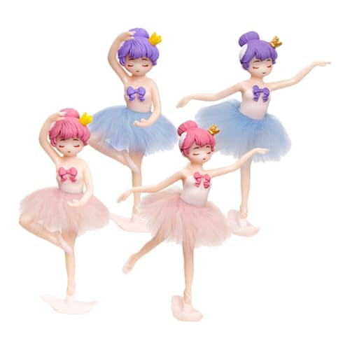 HOOTNEE 4 Stück Ballerina Mädchen, Ballettmädchen, Tanzende Mädchenstatue, Ballerina Bastelarbeiten, Auto Innendekoration, Mädchenfigur, Cupcake Dekoration, Ballettmädchen Ornament, von HOOTNEE