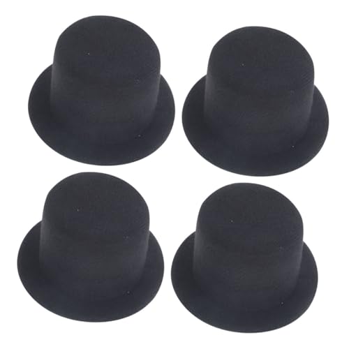HOOTNEE 4 Stück Mini-Hut dekorative Minihüte kleine Zylinder zum Basteln formelle Hutdekorationen Miniaturhüte Puppenhut Partyzubehör Top Hut DIY Haardekoration Hüte Stoff Schwarz von HOOTNEE