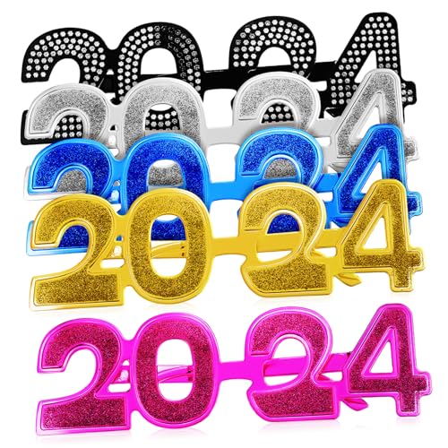 HOOTNEE 5 Stück Neujahrs Partybrillen Teiliges Bunte Elektrobeschichtete Kunststoffbrillen Leicht Komfortabel Langlebig Zahlenform für Silvesterfeiern und Fotorequisiten von HOOTNEE