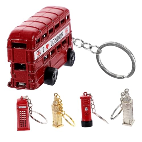 HOOTNEE 5 Stück Teiliges Britisches Busmodell Schlüsselanhänger aus Zinklegierung Vintage Stil Schlüsselanhänger mit London Telefonzelle Postkasten und Big Anhänger Robust und Dekorativ von HOOTNEE
