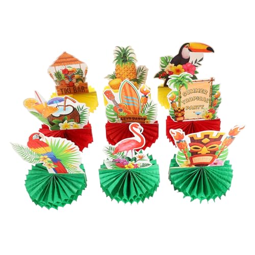 HOOTNEE 9st Hawaiianisches Flamingo-wabenornament Hawaiianische Mittelstücke Ananas Mittelstücke Wabendekor Tischdekoration in Wabenform Wabe Ziert Tukan Papier Esstisch 3D Surfbrett von HOOTNEE