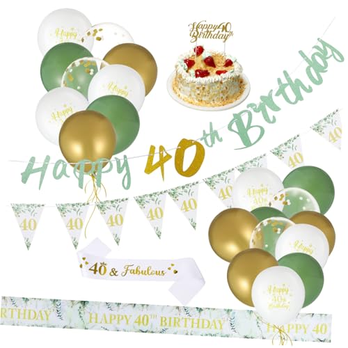 HOOTNEE 40. Geburtstag Dekorationen Set Einzigartige Happy Birthday Banner Stoff Wimpelkette Für Feier von HOOTNEE