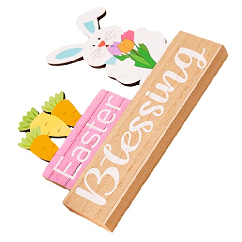 HOOTNEE Holzornament Kaninchen Holz Osterdekoration Osterbedarf Ostern Holz Tischschild Osterparty Tischschild Frohe Ostern Schmücken Ostertisch Mittelstück Frohe Ostern Dekoration von HOOTNEE