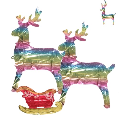 HOOTNEE Weihnachtsdeko Außen Stehendes Rentier und Schlitten Ballon Groß Lebensechte Weihnachtsfiguren Party Deko Fotorequisite mit Stabilem Sockel für Winterfeier von HOOTNEE