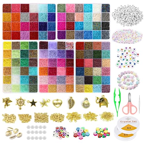 120 Farben 55898 Stück Perlen Set für Armbänder, 2mm Perlen zum Auffädeln, Rocailles Perlen Armbänder Selber Machen Set mit 300Pcs Buchstaben Perlen&Anhänger für DIY Armband Schmuck Ohrring Halskette 120 Farben 55898 Stück Perlen Set für Armbänder, 2mm Perlen zum Auffädeln, Rocailles Perlen Armbänder Selber Machen Set mit 300Pcs Buchstaben Perlen&Anhänger für DIY Armband Schmuck Ohrring Halskette von HOOWUDY