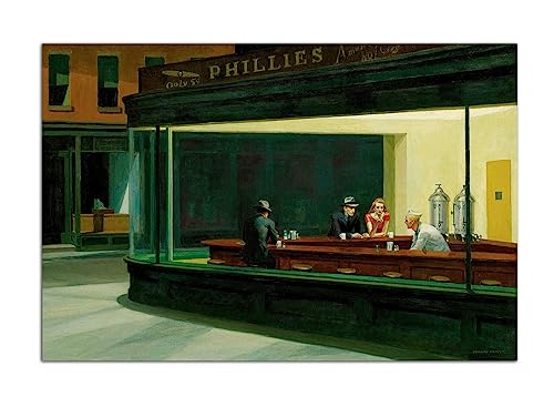 Edward Hopper Kunstgemälde Nighthawk Ölgemälde Poster Wandkunst Bild Druck Leinwand Gemälde Moderne Bar Büro Dekoration Poster (30x45cm-Ohne Rahmen) von HOPNRU
