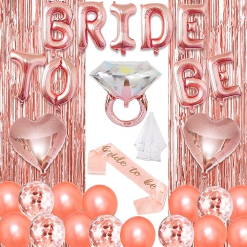 HORDUET Junggesellenabschied Frauen JGA Deko Frauen Bride To Be Banner Junggesellinnenabschied sschleier Herzform Folienballons Roségold Konfetti Ballons für Brautparty Junggesellinnenabschied Deko von HORDUET