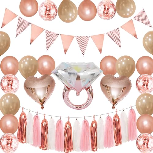 HORDUET Junggesellenabschied Frauen JGA Deko Frauen Bride to Be Banner Herzform Folienballons Roségold Konfetti Ballons für Brautparty Junggesellinnenabschied Deko von HORDUET