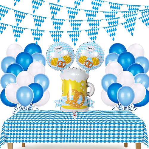 Oktoberfest Party Deko Dekoration Set 10m Bayrisch Wimpelkette Tischdecke Bierkrug Folienluftballons fur Oktoberfest Theme Party von HORDUET