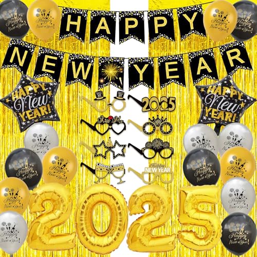 Silvester Deko 2026, Neujahrsdeko Set Happy New Year Banner 2026 Folienballons Silvester Ballons Gold Tinsel Vorhänge Neujahr gläser für Silvester Party Deko 2026 Silvester Deko 2026, Neujahrsdeko Set Happy New Year Banner 2026 Folienballons Silvester Ballons Gold Tinsel Vorhänge Neujahr gläser für Silvester Party Deko 2026 von HORDUET