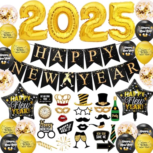 Silvester Deko 2026 Dekoration Set Neujahr Girlande Neujahr Partydeko Silvesterdeko Banner Happy New Year Luftballons Folienballons für Silvester Party Deko 2026 Silvester Deko 2026 Dekoration Set Neujahr Girlande Neujahr Partydeko Silvesterdeko Banner Happy New Year Luftballons Folienballons für Silvester Party Deko 2026 von HORDUET