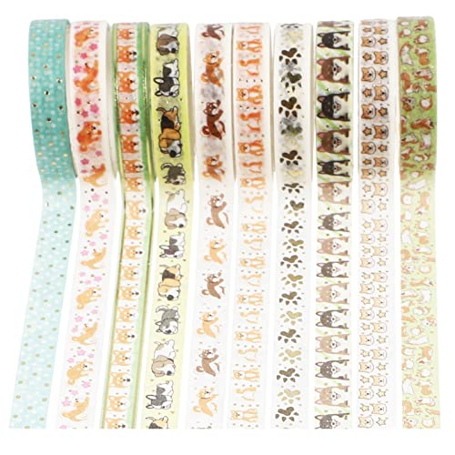 HORIALENCE 10 Rollen Washi Tape Set mit Hot Stamping Goldfolie Dekoratives Klebeband für Scrapbooking Journaling und DIY Projekte Hunde für Kreative Bastelarbeiten von HORIALENCE