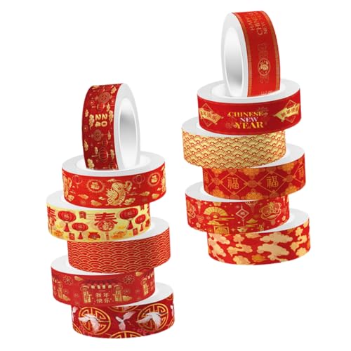 HORIALENCE 12 Rollen Dekoratives Washi Tape Chinesisches Neujahr Design Klebeband für DIY Scrapbooking und Selbstklebend und Einfach Anzuwenden für Bastelprojekte und Feiertagsdekorationen von HORIALENCE