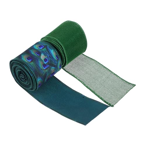 HORIALENCE 2 Stück Teiliges Grünes Drahtband mit Pfauenmuster Breit Vielseitiges Diy Band für Blumen Kränze Schleifen Frühlings und Festtagsdeko für Hochzeit und Weihnachten von HORIALENCE