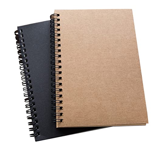 HORIALENCE 2 Stück Vintage Spiral Notizbuch aus Kraftpapier Schwarz für Zeichnungen Malen und DIY Projekte für Schule und Kreative Köpfe von HORIALENCE