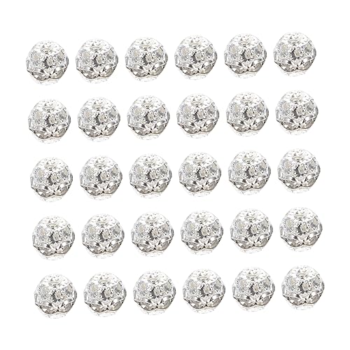 HORIALENCE 30 Stück Spacer Perlen mit Kristall Strass Silber Dekorative Schmuckperlen für DIY Armbänder und Handarbeiten von HORIALENCE
