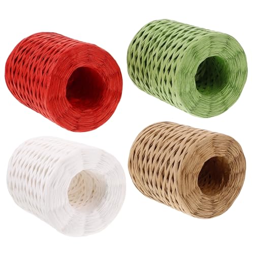 HORIALENCE 4 Rollen Raffia Papierseil für Geschenkverpackung Bastelprojekte Hutgestaltung und Blumenarrangements Strapazierfähige Bastbänder für Kreative DIY Ideen von HORIALENCE