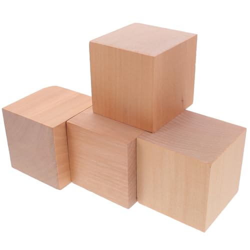 HORIALENCE 4 Stck. Blockblöcke Bausteine unvollendet Rohlinge für Projekte Konstruktionsspielzeug Blockiert Holz leere Blöcke Craft unfertige leere Holzwürfel Holzblöcke schnitzen von HORIALENCE