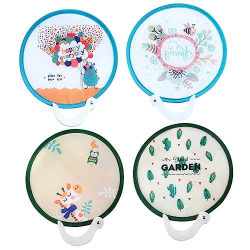HORIALENCE 4 Stück Faltbare Handfächer Rund Japanischer Stil Handheld Fächer Cartoon Design Zufällige Styles für Sommerpartys Hochzeiten und Dekoration von HORIALENCE