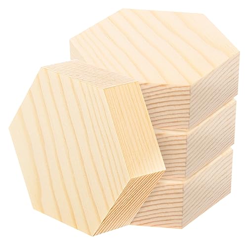 HORIALENCE 4 Stück Sechseckige Holzscheiben Unbehandeltem Kiefernholz für DIY Bastelprojekte Breit für Kreative Dekorationen und Malerei von HORIALENCE