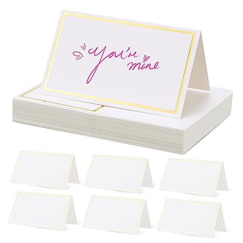 HORIALENCE 40Stücke Leere Tischkarten mit Goldener Folienrand für Hochzeiten und Dinnerpartys Elegante Platzkarten für Stilvolle Tischdekoration von HORIALENCE