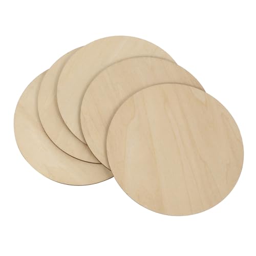 HORIALENCE 5 Stück Runde Holzscheiben Naturbelassene Blanko Holzplatten zum Basteln Gravieren und Bemalen Robuste DIY Holzscheiben für Kreative Handwerksprojekte von HORIALENCE