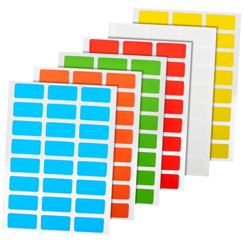 HORIALENCE 6er Packungen Bunte Klebeetiketten Selbstklebende Ablösbare Aufkleber für Organisation und Beschriftung Rechteckige Hochschreibbare Etiketten Weiß Rot Blau Gelb Grün und Orange von HORIALENCE