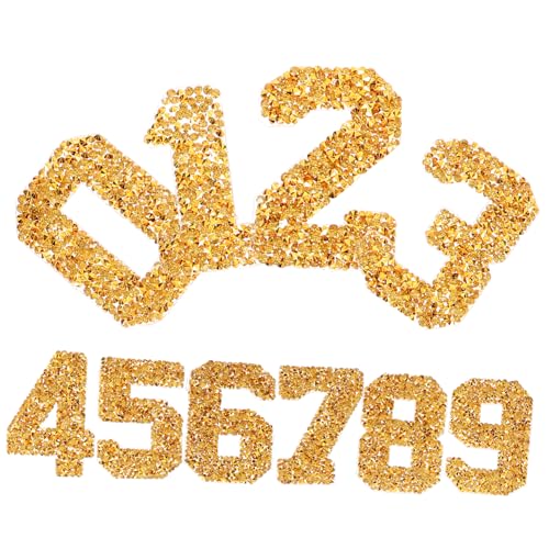 HORIALENCE DIY Strass Zahlen Patches Set Aufbügelbare Rhinestone Nummern für Kleidung Taschen Rucksäcke Goldene Aufnäher Einfache Anwendung für Kreative DIY Projekte von HORIALENCE