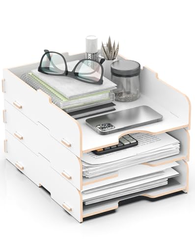 HORRAu Schreibtisch Ablagefächer Stapelbar, Briefablage Holz für Ablage Schreibtisch/Dokumentenablage/Papierablage Aktenablage A4, weiß HORRAu Schreibtisch Ablagefächer Stapelbar, Briefablage Holz für Ablage Schreibtisch/Dokumentenablage/Papierablage Aktenablage A4, weiß von HORRAu