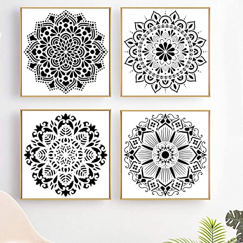 MUYAPAY Mandala Schablone, 4 Stück Groß Mandala Schablonen Stencils Kit, 30x30CM Wiederverwendbares Malerei Vorlage Zubehör,Mandala Schablone,für Wand Fliesen Segeltuch (Mandala Schablone) von MUYAPAY