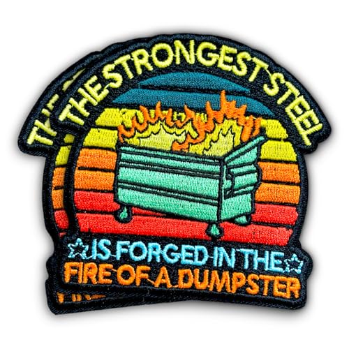 HOSALA Bestickter Aufnäher mit Aufschrift "The Strongest Steel is Forged in The Fire of A Dumpster", für Erwachsene, humorvolle Motivationsgeschenke, lustiger Dumpster Fire bestickt, zum Aufbügeln, HOSALA Bestickter Aufnäher mit Aufschrift "The Strongest Steel is Forged in The Fire of A Dumpster", für Erwachsene, humorvolle Motivationsgeschenke, lustiger Dumpster Fire bestickt, zum Aufbügeln, von HOSALA