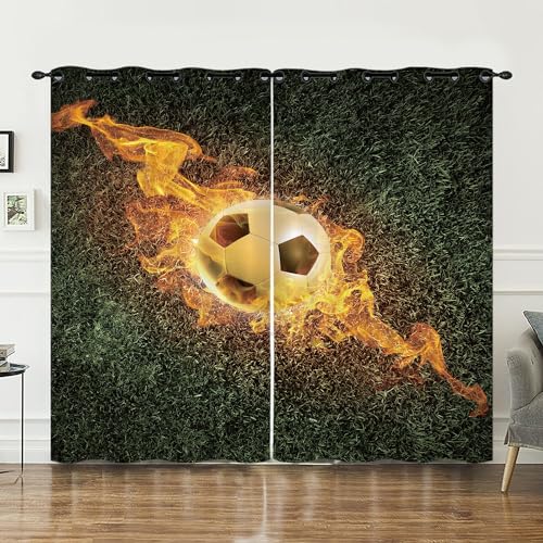 HOSIMA Fußball-Vorhänge, Ösenvorhänge, Vorhang-Set mit 2 Stück, Bunte Fußball-Bedruckte Vorhänge für Kinder-und Jugendzimmer (Fußball4 M) von HOSIMA