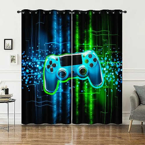 HOSIMA Gamepad-Vorhänge,Ösenvorhänge,Set mit 2 Vorhängen,Türkis,Cooler Gamepad-Druck,Vorhänge für Kinder,Teenagerzimmer,Vorhänge(Blaues Gamepad XXL) von HOSIMA