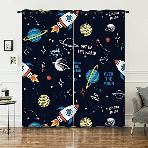 HOSIMA Himmelskörper Vorhänge Blickdicht Gardinen Mit Ösen,2-Set 117x183cm Sterne Nacht Raumschiff weiche Verdunklungsvorhänge für Wohnzimmer Kinderzimmer(Himmelskörper 117x183cm) von HOSIMA