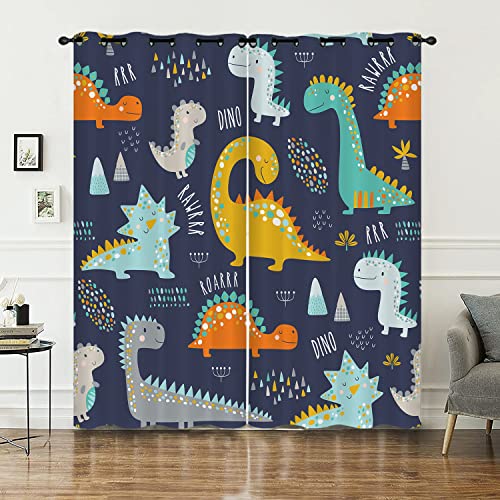 HOSIMA Karikatur Dinosaurier Gardinen Vorhang Blickdicht mit Ösen,2-Set 117x138cm Schön Tiere Leichte & weiche Verdunklungsvorhänge für Schlafzimmer Kinderzimmer,(Dinosaurier 117x138cm) von HOSIMA