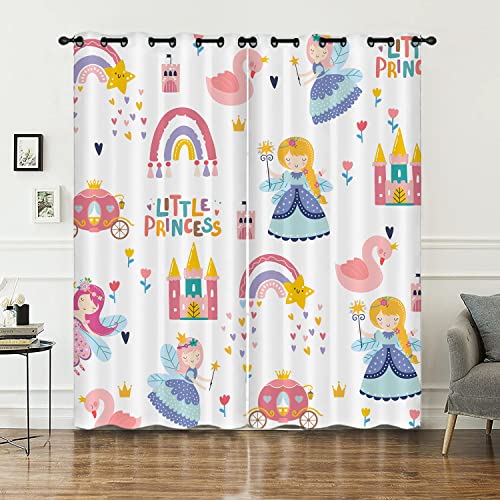 HOSIMA Mädchen Vorhänge Blickdicht Gardinen Mit Ösen,2-Set 140x175cm Kleine Prinzessin Mädchentraum Schloss Schwan Schön Leichte & weiche Verdunklungsvorhänge für Wohnzimmer (Mädchen 140x175cm) von HOSIMA